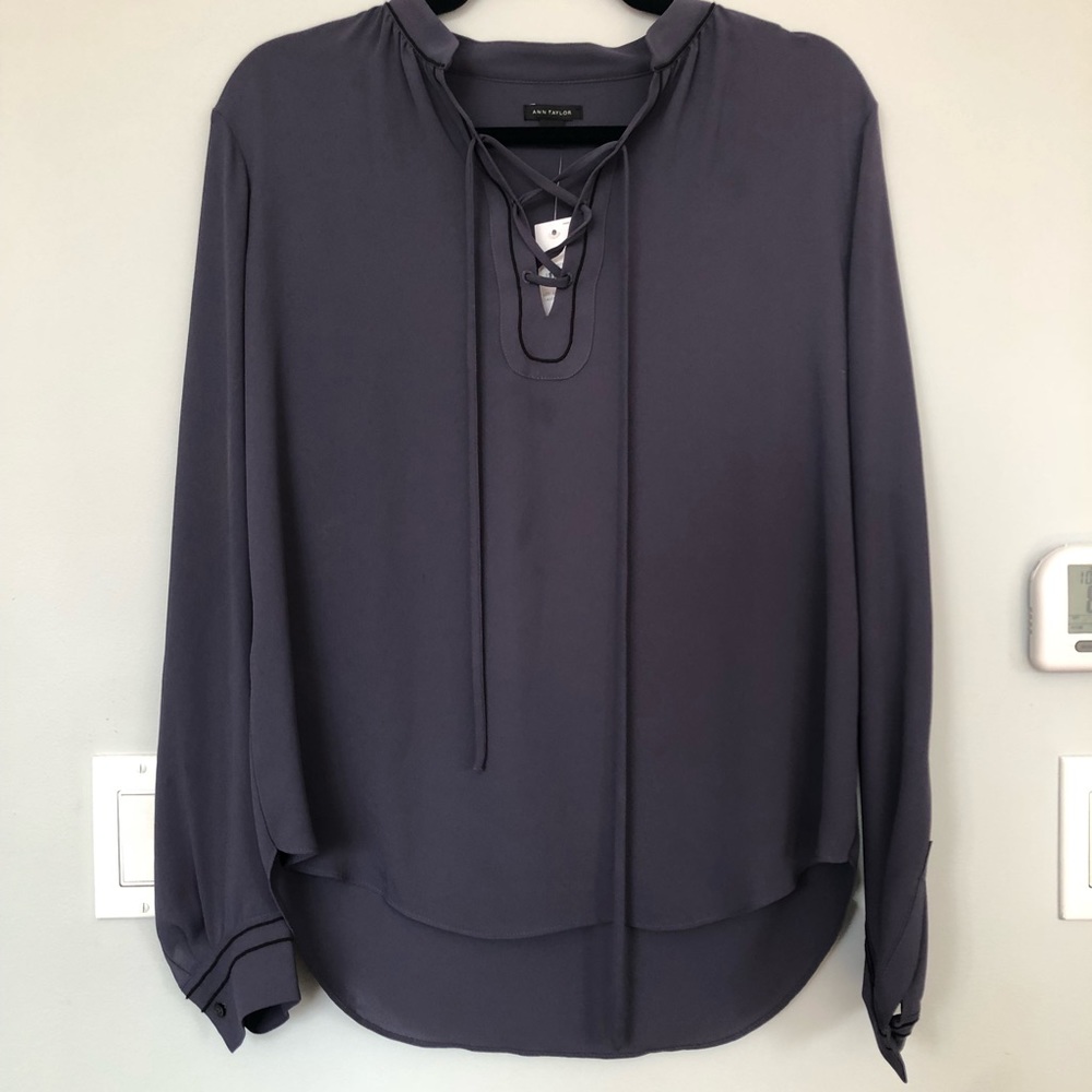 Blue Gray Tie Up Dress Shirt
